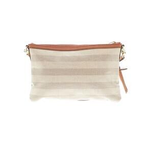 Fossil striped crossbody purse  featuring a zipper closure and a leather strap.